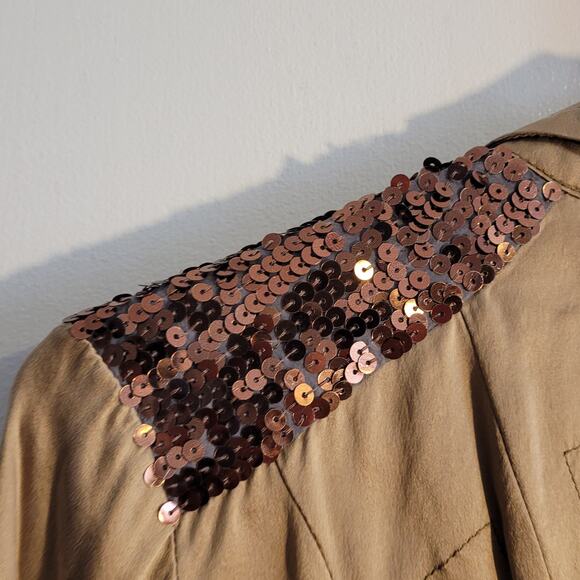 Vntg Da Nang 100% Silk Blouse Sz XS Bronze Sequin Cuff Y2K Boho Resort Wear Top - Picture 13 of 15